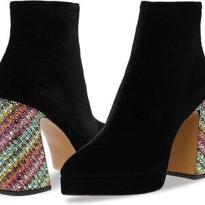 Betsey Johnson Rhinestone Party Black Suede Ankle Boots